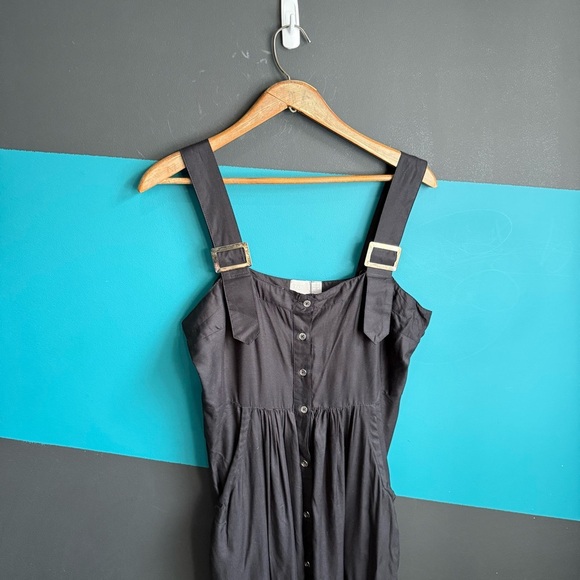 ASOS UO Azelia Button Midi Dress Black Buttoned Spaghetti Strap Sundress Size 6 - Picture 6 of 16